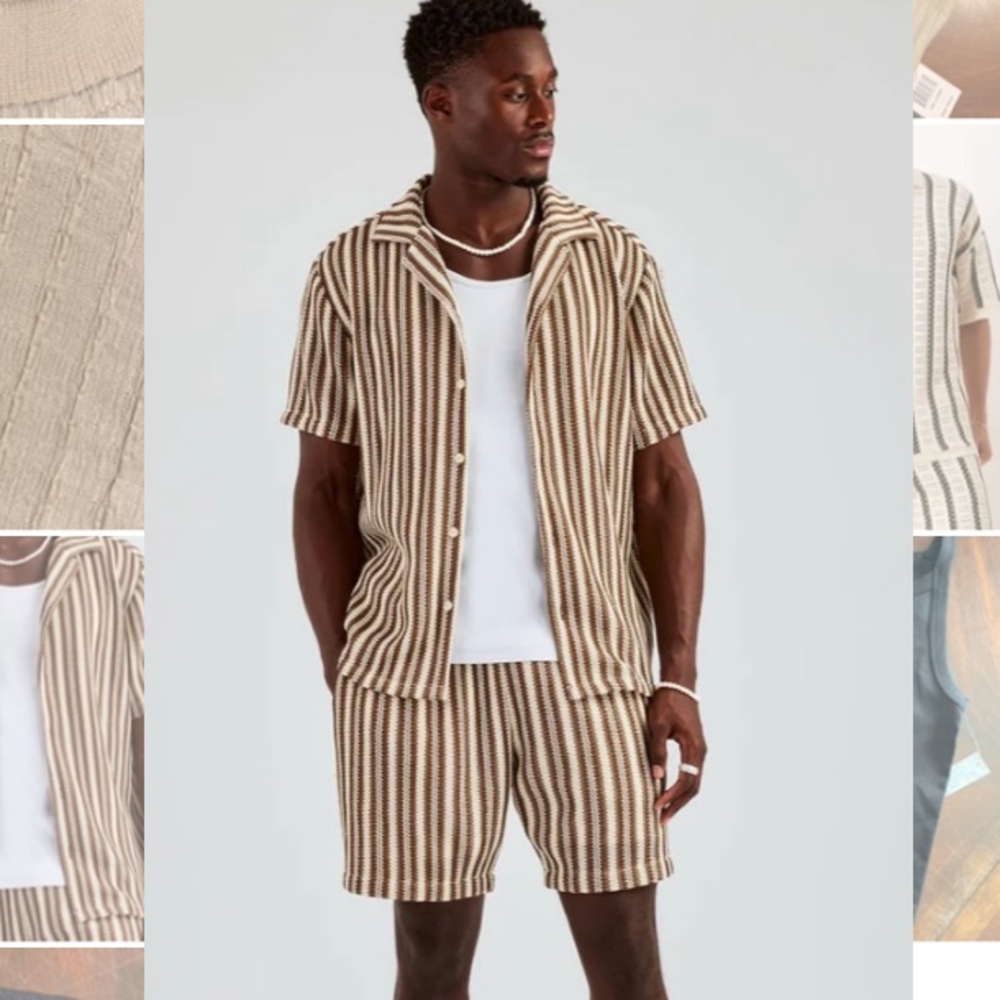 Men's Striped Tan Blazer Set